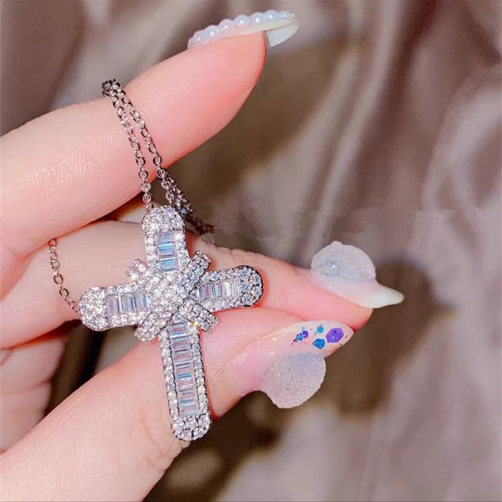 Sterling sliver diamond cross - Picture 10 of 13